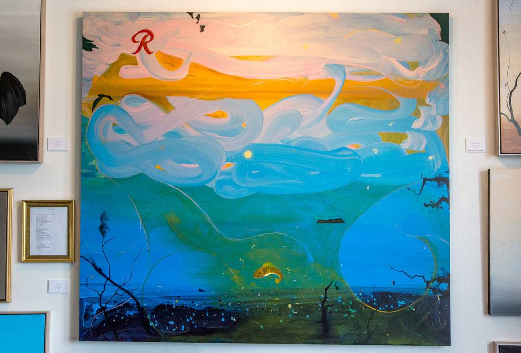 Summer Prism, a painting Knutson worked on for five years, is displayed at his studio in Everett. (Olivia Vanni / The Herald)