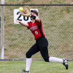 Snohomishs Janell Williams makes a grab during a district playoff game against Everett on May 14, 2019, at Phil Johnson Ballfields in Everett. (Kevin Clark / The Herald)