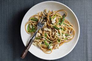 Asparagus and fettuccine canoodle in this elegant spring dish