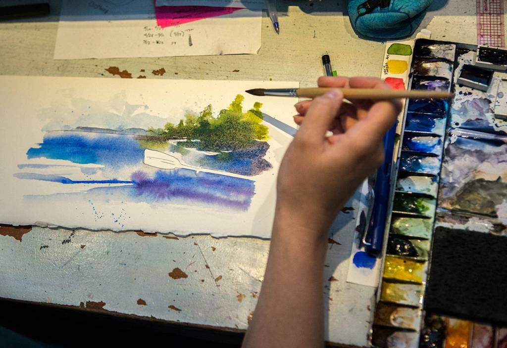 Elizabeth Person used ink pen and watercolor for her illustrations in To Live on an Island. (Olivia Vanni / The Herald)