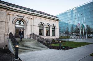 The renovated Carnegie Building in downtown Everett, as it looked in December. (Olivia Vanni / The Herald)