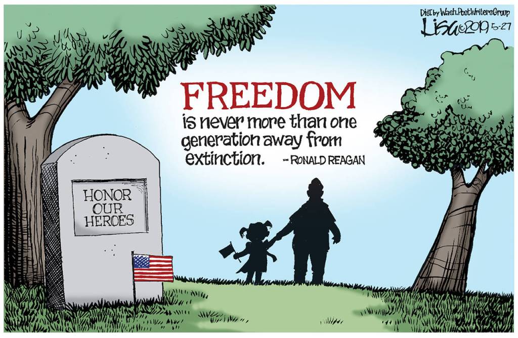 Editorial cartoons for Monday, May 27, Memorial Day