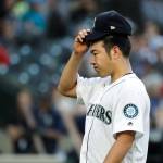 Mariners starting pitcher Yusei Kikuchi walks off the field after the top of the third inning of a game against the Angels on May 30, 2019, in Seattle. (AP Photo/Ted S. Warren)