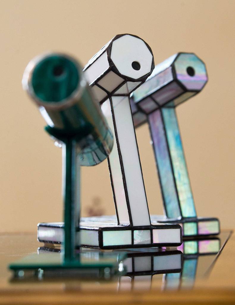 Three parlor kaleidoscopes made by Bob Ade. (Andy Bronson / The Herald)