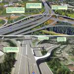 Proposed design concepts for the I-405/SR 522 interchange and the I-405/SR 527 interchange. (WSDOT)