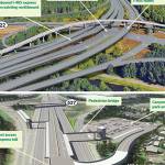 Proposed design concepts for the I-405/Highway 522 interchange and the I-405/ Highway 527 interchange. (WSDOT)