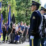Members of American Legion Post #66 and VFW #8870 present the Colors during the 37th Annual Memorial Day Ceremony at the Edmonds Memorial Cemetery and Columbarium in Edmonds on May 27. (Kevin Clark / The Herald)