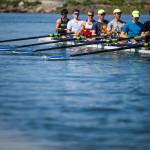 The Everett Rowing Associations varsity mens 8-plus-cox boat (from left) Justin DeHart, Elijah Hellman, Ethan Senn, Andrew McCartney, Owen Moody, Ethan Miedema, William Sweeney and Dylan Stengel pause after a brief warm-up during a May 31 practice on the Snohomish River in Everett. (Olivia Vanni / The Herald)