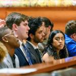 Youth plaintiffs in the Juliana v. United States climate change lawsuit gather in a federal courthouse for a hearing in front of a panel of judges with the 9th Circuit Court of Appeals in Portland, Oregon, on Tuesday. (Robin Loznak/Pool Photo via AP)