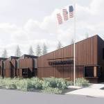 This rendering shows the street view of the new Island County Administration Building. (SHKS Architects and Island County)