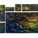 Light Connections is a 4-by-8-foot multi-canvas piece made with old quilts and acrylics. Shinn based it on a desire to find the light within the darkness of our politically tumultuous times.