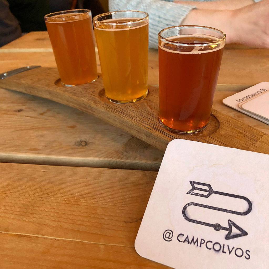 Taster flight at Vashons Camp Colvos Brewing, which opened this past February. (Aaron Swaney)