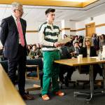 Allen Ivanov reads a statement before being sentenced to life in prison without parole for opening fire and killing three at a house party in Mukilteo in July during a hearing at Snohomish County Superior Court in Everett on Jan. 12, 2017. (Ian Terry / Herald file)