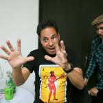 Horacio Blanco (left), lead singer and guitarist of the Venezuelan ska band Desorden Público, talks as he stands next to the bands drummer Daniel Sarmiento during an interview at their studio in Caracas, Venezuela, on May 29. Jammed into a small studio, the band rehearsed One Step Beyond and other tunes ahead of an American tour.(AP Photo/Fernando Llano)