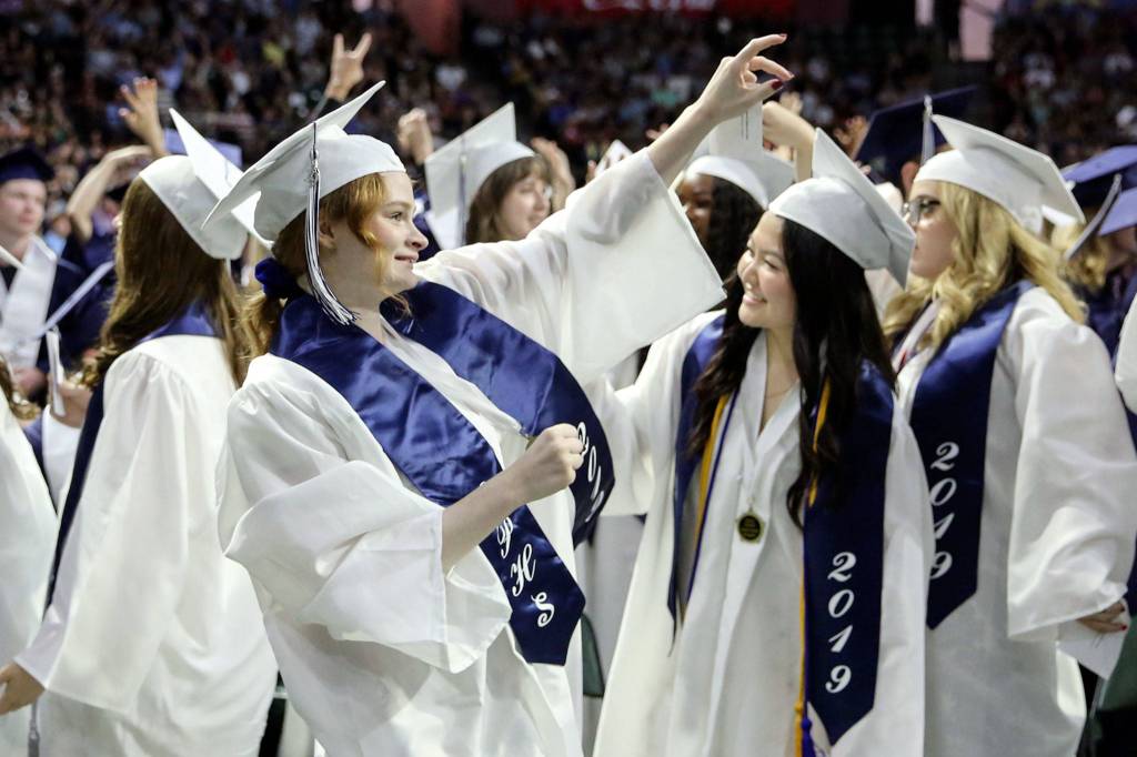 Scenes of the graduation for Glacier Peak High Schools Class of 2019 at Angel of the Winds Arena in Everett on June 10, 2019. (Kevin Clark / The Herald)