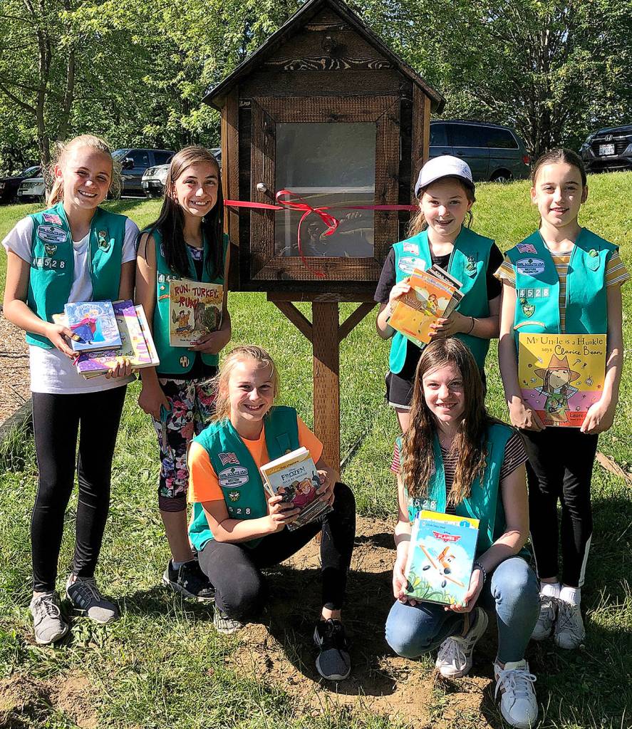 Wendy Poischbeg / City of Snohomish                                Girl Scout Troop 44528 installed a free Little Library last week in Pilchuck Park in Snohomish.