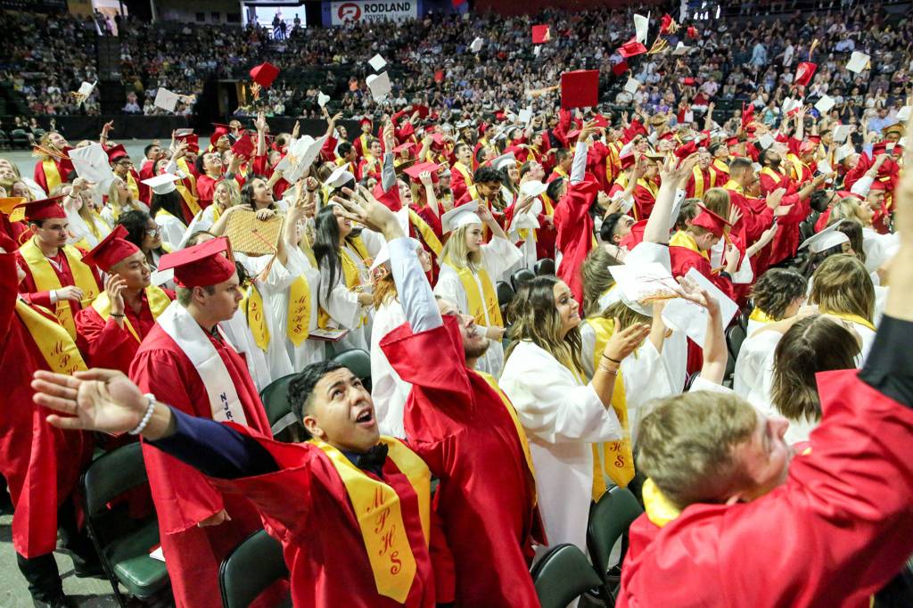 Scenes from the graduation of Marysville-Pilchuck High Schools Class of 2019 Wednesday afternoon at Angel of the Winds Arena in Everett on June 12, 2019. (Kevin Clark / The Herald)