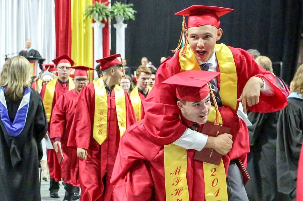 Scenes from the graduation of Marysville-Pilchuck High Schools Class of 2019 Wednesday afternoon at Angel of the Winds Arena in Everett on June 12, 2019. (Kevin Clark / The Herald)