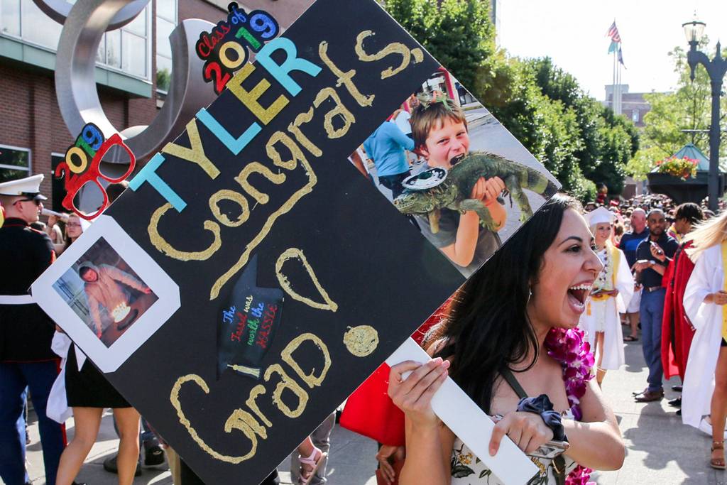 Scenes from the graduation of Marysville-Pilchuck High Schools Class of 2019 Wednesday afternoon at Angel of the Winds Arena in Everett on June 12, 2019. (Kevin Clark / The Herald)