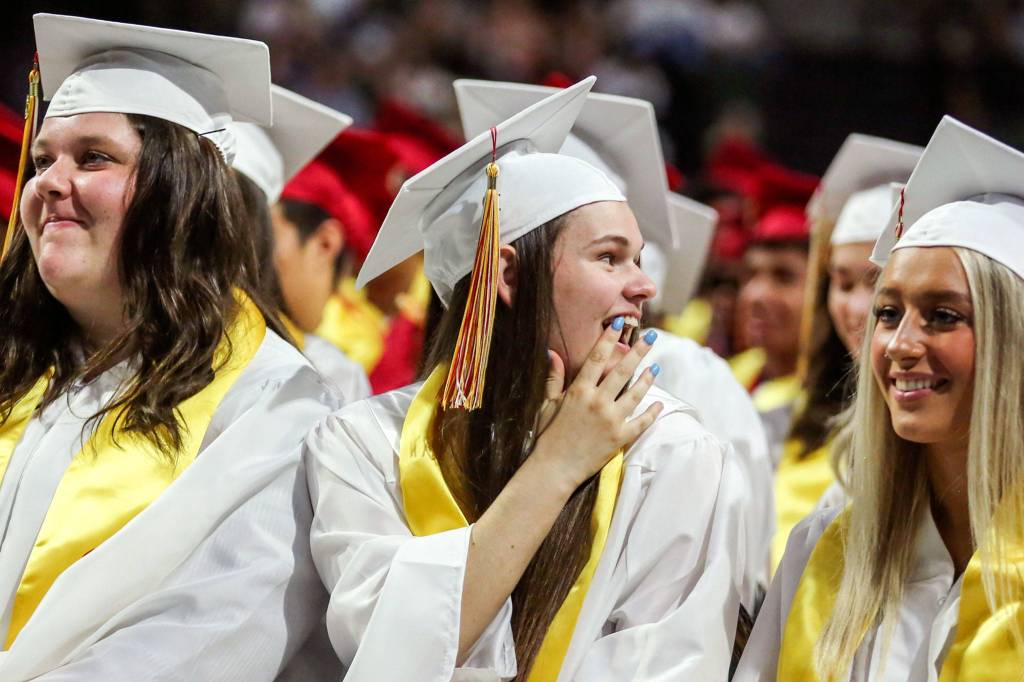 Scenes from the graduation of Marysville-Pilchuck High Schools Class of 2019 Wednesday afternoon at Angel of the Winds Arena in Everett on June 12, 2019. (Kevin Clark / The Herald)