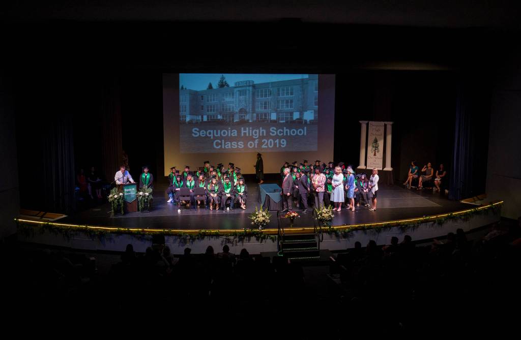 Scenes from the Sequoia High graduation ceremony held in the Everett Civic Auditorium on Thursday, June 13, 2019 in Everett, Wash. (Andy Bronson / The Herald)