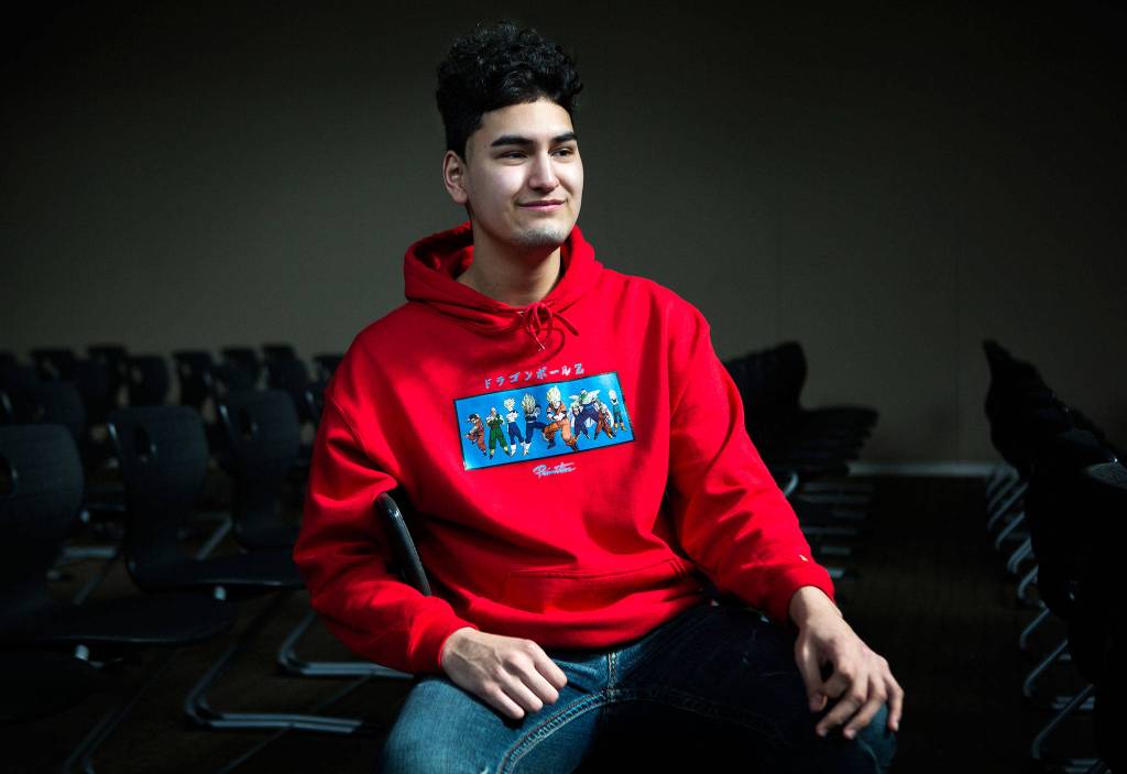 Sno-Isle Technical Skills Center graduate <a href="https://www.heraldnet.com/news/sno-isle-senior-ready-to-take-off-in-aerospace-industry/" target="_blank">Tai Chase</a> is about to enter the world of airplane manufacturing. (Olivia Vanni / The Herald)