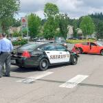 A robbery ended in a crash Wednesday afternoon at Highway 527 and Maltby Road. Three suspects were in custody. (Snohomish County Sheriffs Office)