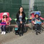 Karina Zavala (center) and daughter, Vivian (left), and son, Rome, waited in line at noon for a limited edition Webbly Funko POP! handed out for the AquaSox home opener on June 21, 2019, in Everett. (Photo courtesy of Zavala family)