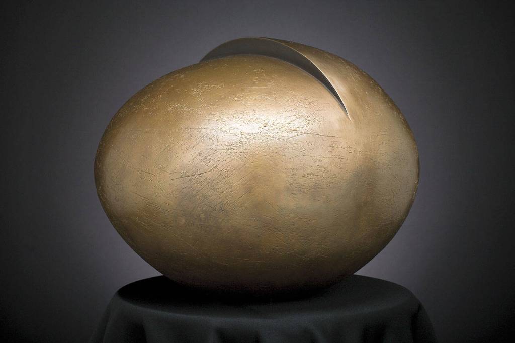 Jan Hoys bronze cast sculpture, Crescent, on display at the Museum of Northwest Art.