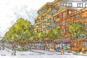 An artist rendering of the Rucker Avenue streetscape plan. (City of Everett)