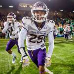 Kasen Kinchen celebrates after the Lake Stevens football team beat Woodinville to advance to the Class 4A state title game. (Olivia Vanni / Herald file)