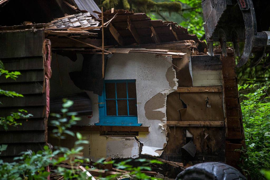 A window can be seen as demolition continues at Camp Silverton on July 6 in Silverton. (Olivia Vanni / The Herald)