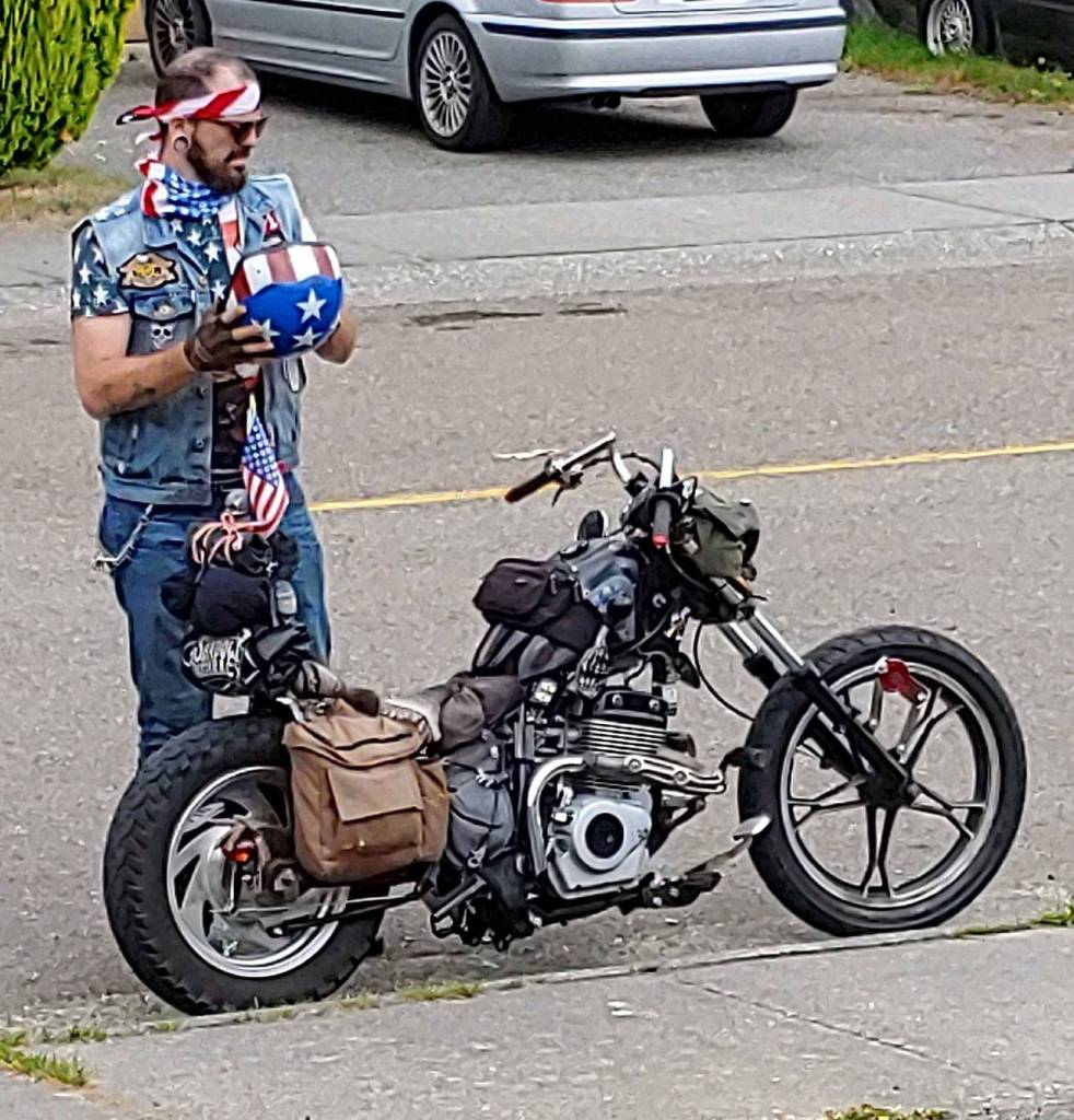 Brandon Elias, 31, shows off his new motorcycle, a Baja Phoenix 250. (Family photo)