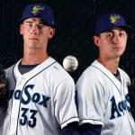 Mariners draft picks Brandon Williamson (left) and George Kirby. (Kevin Clark / The Herald)