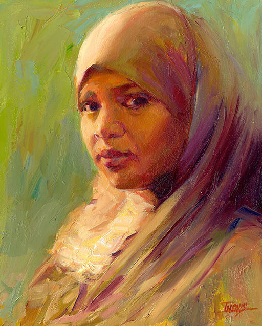 Hulbi from Eritrea depicts one of the people artist Pam Ingalls met through a refugee center in Chicago, and later painted.