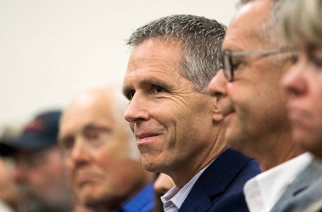 John Van Cuylenborg, brother of Tanya Van Cuylenborg, smiles as the plea for a re-trial is denied for William Talbott II before sentencing is carried out at the Snohomish County Courthouse on Wednesday. (Andy Bronson / The Herald)