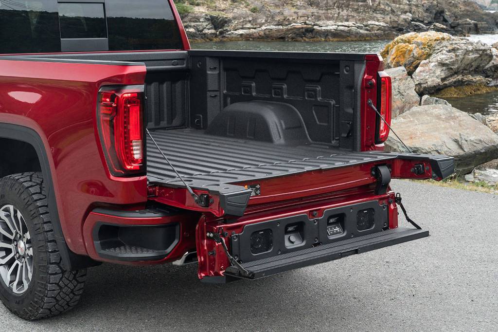 The 2019 GMC Sierras six-function MultiPro tailgate is a first for the industry. (Manufacturer photo)