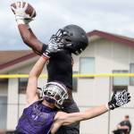 Lake Stevens play Lincoln in the quarterfinals Saturday afternoon during the Cougar Championship Passing Tournament at Lakewood High School in Marysville on July 27, 2019. (Kevin Clark / The Herald)