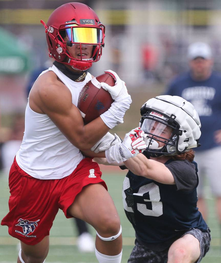 Scenes of the Cougar Championship Passing Tournament at Lakewood High School in Marysville on July 27, 2019. (Kevin Clark / The Herald)