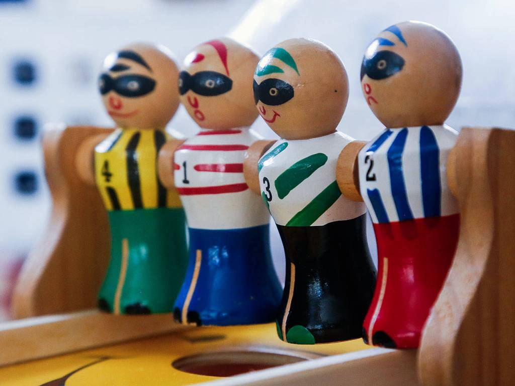 Bill Loesches offerings include interesting characters from what might have been an old pinball or soccer game. (Dan Bates / The Herald)