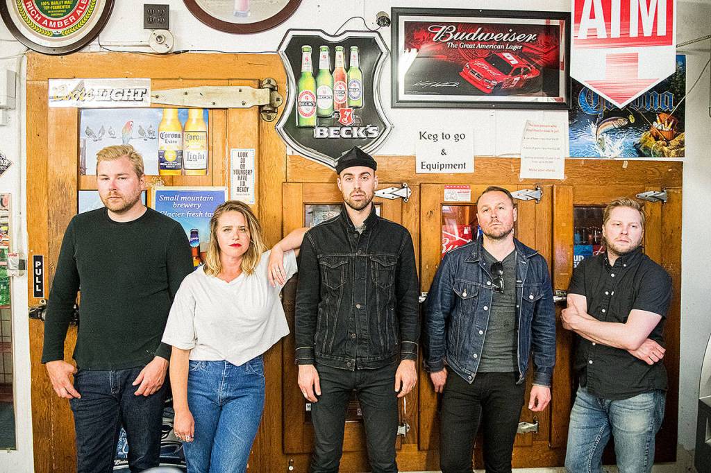 TELLERS, an ambient indie-rock band from Everett, is the only act from Snohomish County. From left to right: Tyler Chism, Sarah Feinberg, Austin Eley Wade, Brad Heyne and Bryan Bradley. (Nate Watters)