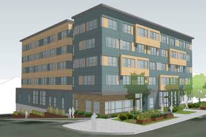 A rendering of Compass Healths newest project, a 82-unit supportive housing building at the corner of Lombard Avenue and 33rd Street. (Compass Health)