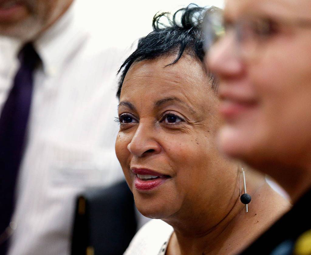 Librarian of Congress Carla Hayden accompanied Congressman Rick Larsen to Sno-Isles Marysville Library and the Everett Public Library on Thursday. (Dan Bates / The Herald)