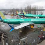 A 737 Max 8 at the Boeing manufacturing facility in Renton. (David Ryder / Bloomberg News)