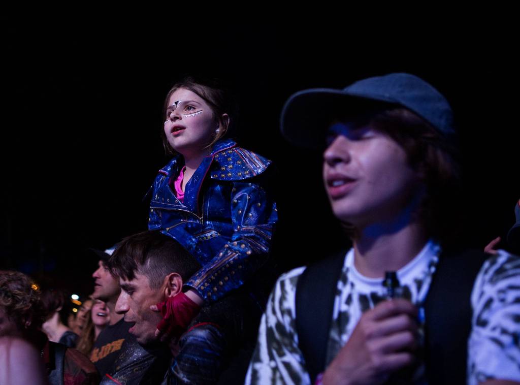 Nahko And Medicine For The People fans sing along to one of their songs during the first day of Summer Meltdown on Thursday, Aug. 1, 2019 in Darrington, Wash. (Olivia Vanni / The Herald)