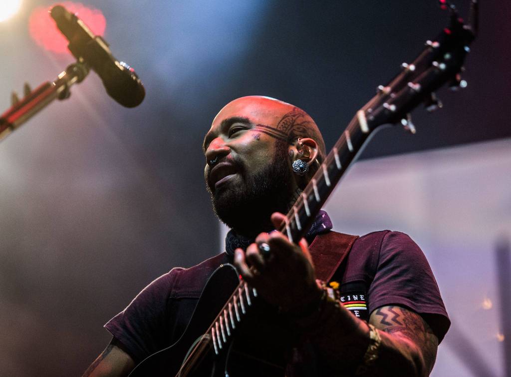 Nahko of Nahko And Medicine For The People sings during the first day of Summer Meltdown on Thursday, Aug. 1, 2019 in Darrington, Wash. (Olivia Vanni / The Herald)