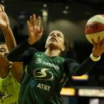 Scenes of the Seattle Storms final regular season home game against the Dallas Wind Thursday evening at Angel of the Wings in Everett on August 8, 2019. The Storm won 69-57. (Kevin Clark / The Herald)