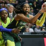 Scenes of the Seattle Storms final regular season home game against the Dallas Wind Thursday evening at Angel of the Wings in Everett on August 8, 2019. The Storm won 69-57. (Kevin Clark / The Herald)
