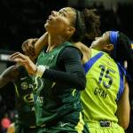 Scenes of the Seattle Storms final regular season home game against the Dallas Wind Thursday evening at Angel of the Wings in Everett on August 8, 2019. The Storm won 69-57. (Kevin Clark / The Herald)