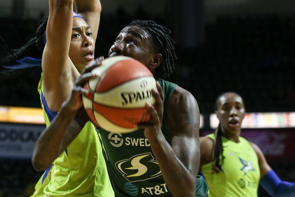 Scenes of the Seattle Storms final regular season home game against the Dallas Wind Thursday evening at Angel of the Wings in Everett on August 8, 2019. The Storm won 69-57. (Kevin Clark / The Herald)